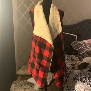Red Buffalo Plaid Sherpa vest